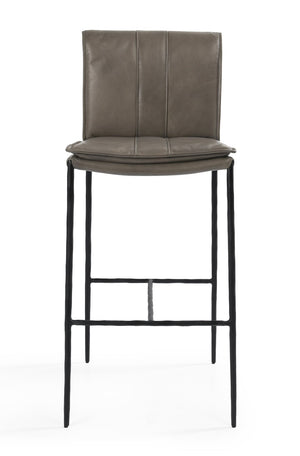 English Elm Mayer Top Grain Leather Bar Stool with Hand-hammered Iron Frame Transitional Kitchen Gray B2723P287154