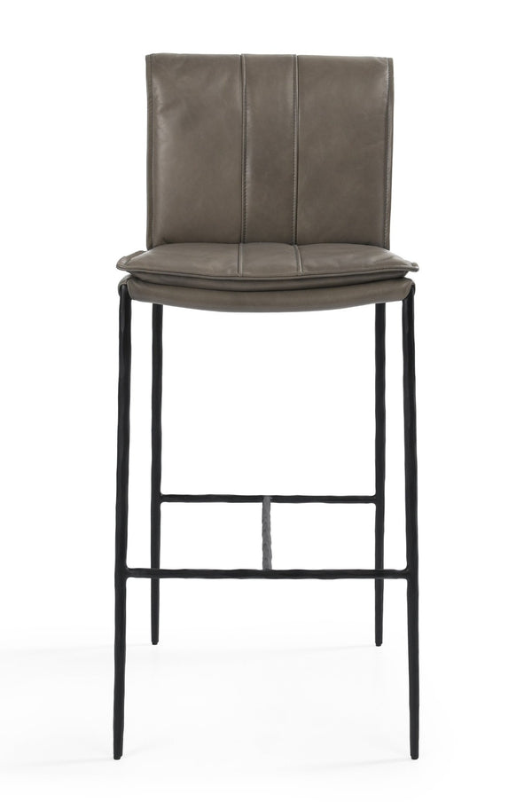 English Elm Mayer Top Grain Leather Bar Stool with Hand-hammered Iron Frame Transitional Kitchen Gray B2723P287154