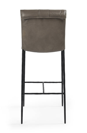 English Elm Mayer Top Grain Leather Bar Stool with Hand-hammered Iron Frame Transitional Kitchen Gray B2723P287154