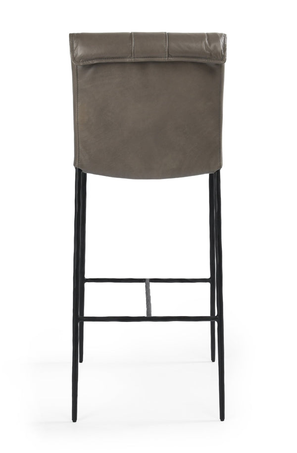 English Elm Mayer Top Grain Leather Bar Stool with Hand-hammered Iron Frame Transitional Kitchen Gray B2723P287154