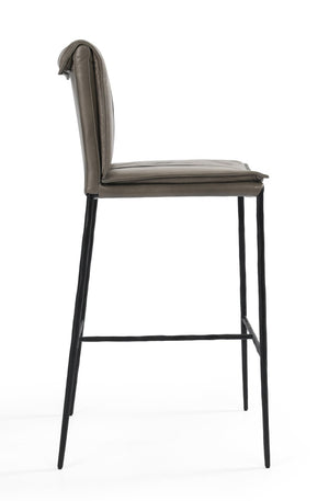 English Elm Mayer Top Grain Leather Bar Stool with Hand-hammered Iron Frame Transitional Kitchen Gray B2723P287154