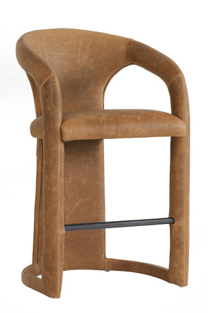 English Elm Archie Waxed Top-grain Leather Counter Stool with Patina Finish for Kitchen Islands B2723P287156
