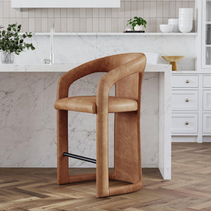 English Elm Archie Waxed Top-grain Leather Counter Stool with Patina Finish for Kitchen Islands B2723P287156