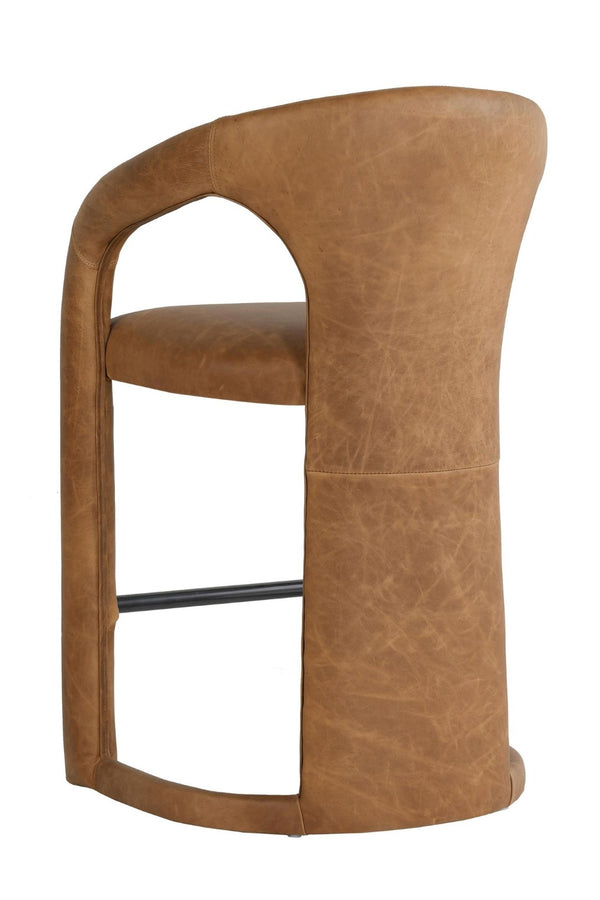 English Elm Archie Waxed Top-grain Leather Counter Stool with Patina Finish for Kitchen Islands B2723P287156
