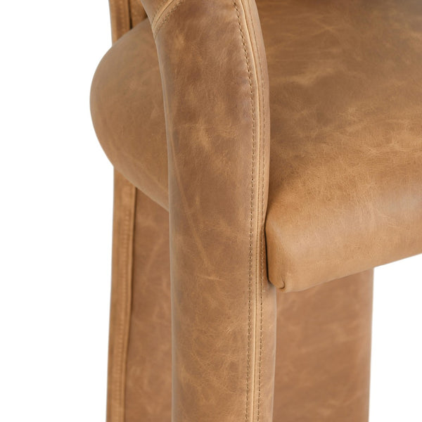 English Elm Archie Waxed Top-grain Leather Counter Stool with Patina Finish for Kitchen Islands B2723P287156
