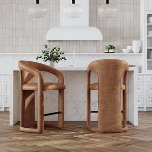 English Elm Archie Waxed Top-grain Leather Counter Stool with Patina Finish for Kitchen Islands B2723P287156