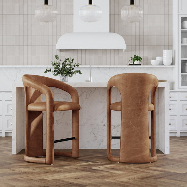 English Elm Archie Waxed Top-grain Leather Counter Stool with Patina Finish for Kitchen Islands B2723P287156