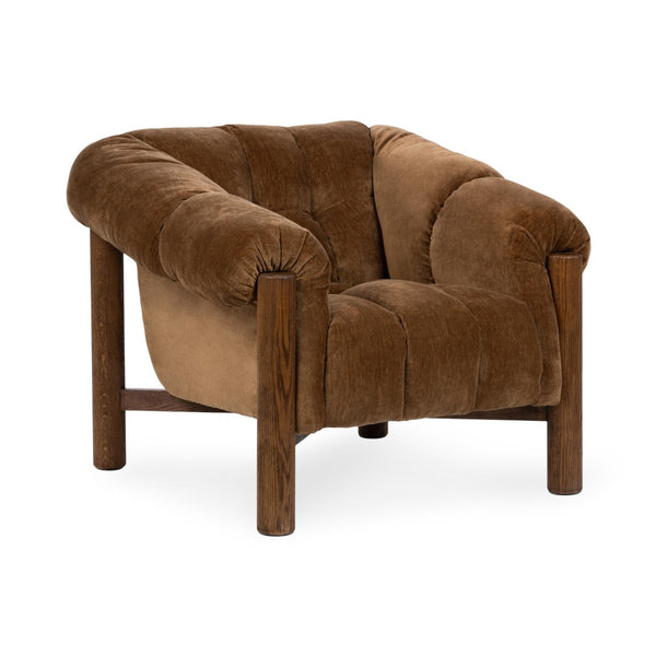 English Elm Sansa Channel Tufted Accent Chair with Oak Base for Transitional Living Rooms B2723P461924