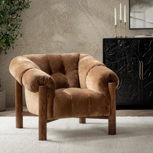 English Elm Sansa Channel Tufted Accent Chair with Oak Base for Transitional Living Rooms B2723P461924