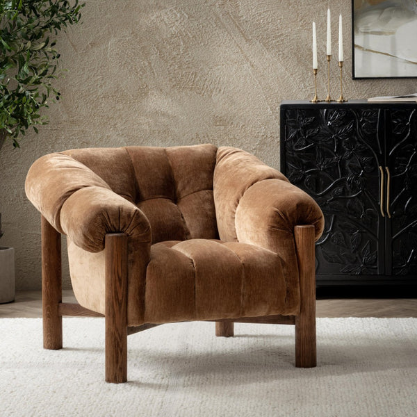 English Elm Sansa Channel Tufted Accent Chair with Oak Base for Transitional Living Rooms B2723P461924