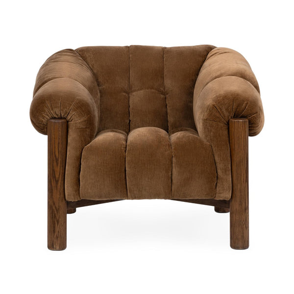English Elm Sansa Channel Tufted Accent Chair with Oak Base for Transitional Living Rooms B2723P461924