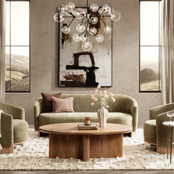 English Elm Myra Sculptural Three Seat Sofa with Oak Base and Polyester Fabric for Modern Living B2723P461926