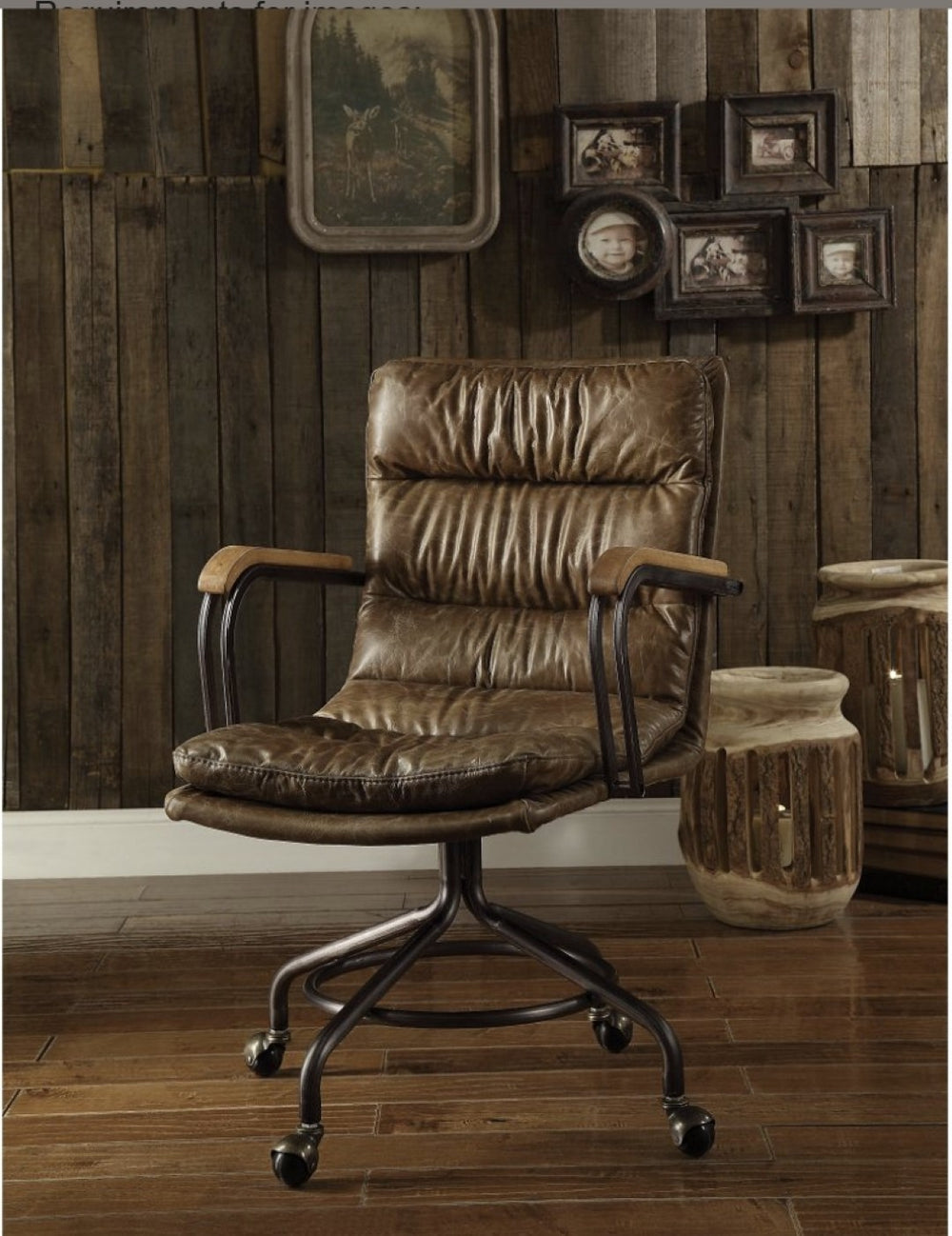 English Elm Harith High Back Top Grain Leather Executive Chair with Wooden Armrests for Home Office B2726P248701
