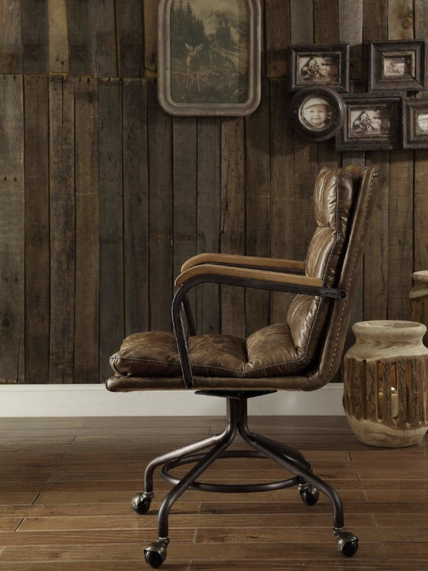 English Elm Harith High Back Top Grain Leather Executive Chair with Wooden Armrests for Home Office B2726P248701