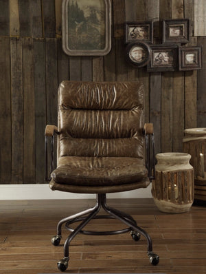 English Elm Harith High Back Top Grain Leather Executive Chair with Wooden Armrests for Home Office B2726P248701