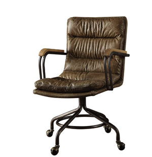 English Elm Harith High Back Top Grain Leather Executive Chair with Wooden Armrests for Home Office B2726P248701