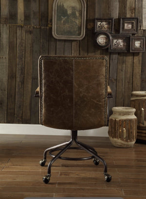 English Elm Harith High Back Top Grain Leather Executive Chair with Wooden Armrests for Home Office B2726P248701