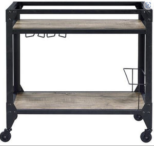 English Elm Jorgensen Two Tier Oak Wood Bar Cart with Wine Rack and Rolling Casters B2726P248703