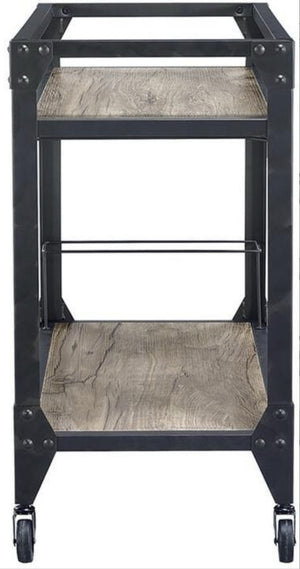 English Elm Jorgensen Two Tier Oak Wood Bar Cart with Wine Rack and Rolling Casters B2726P248703