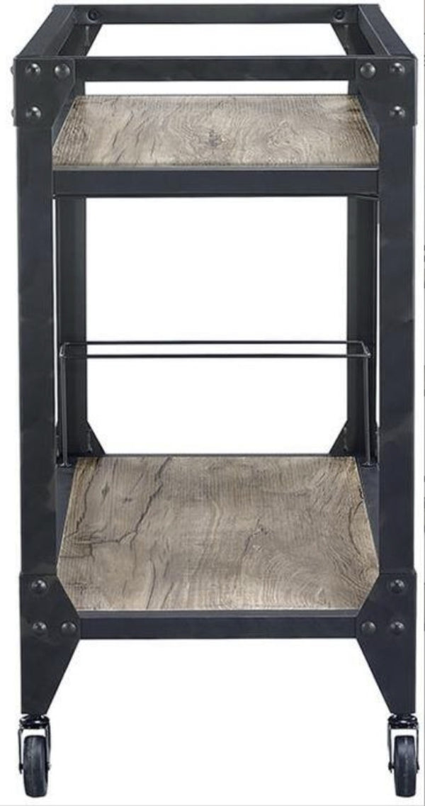 English Elm Jorgensen Two Tier Oak Wood Bar Cart with Wine Rack and Rolling Casters B2726P248703