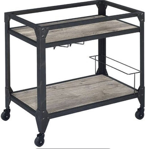 English Elm Jorgensen Two Tier Oak Wood Bar Cart with Wine Rack and Rolling Casters B2726P248703
