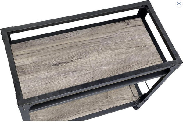 English Elm Jorgensen Two Tier Oak Wood Bar Cart with Wine Rack and Rolling Casters B2726P248703