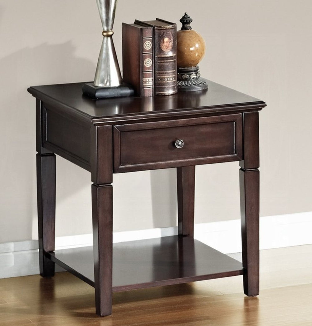 English Elm Malachi Mid-century Walnut Wood End Table with Drawer and Open Shelf for Living Room B2726P255761