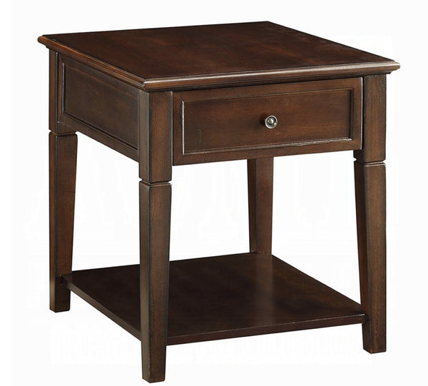 English Elm Malachi Mid-century Walnut Wood End Table with Drawer and Open Shelf for Living Room B2726P255761