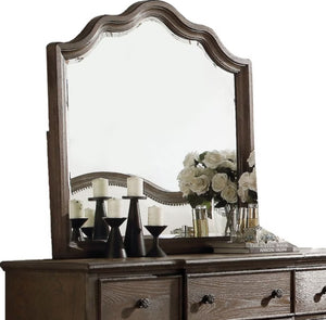 English Elm Baudouin Round Wall Mirror with Beveled Edge and Weathered Oak Veneer Frame B2726P261256