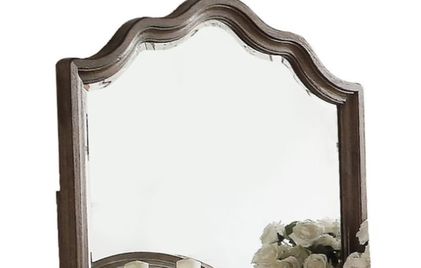 English Elm Baudouin Round Wall Mirror with Beveled Edge and Weathered Oak Veneer Frame B2726P261256