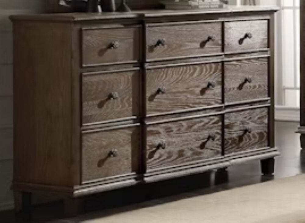 English Elm Baudouin Nine Drawer Dresser Weathered Oak Farmhouse Bedroom Storage Organizer B2726P261257