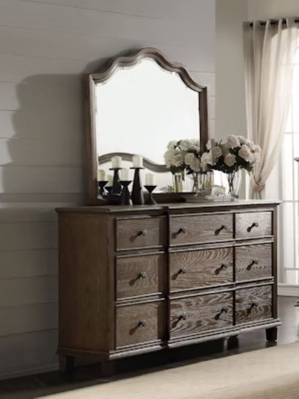 English Elm Baudouin Nine Drawer Dresser Weathered Oak Farmhouse Bedroom Storage Organizer B2726P261257
