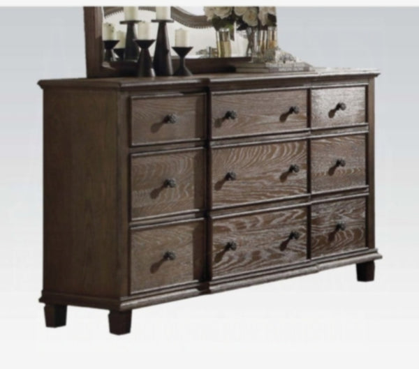English Elm Baudouin Nine Drawer Dresser Weathered Oak Farmhouse Bedroom Storage Organizer B2726P261257