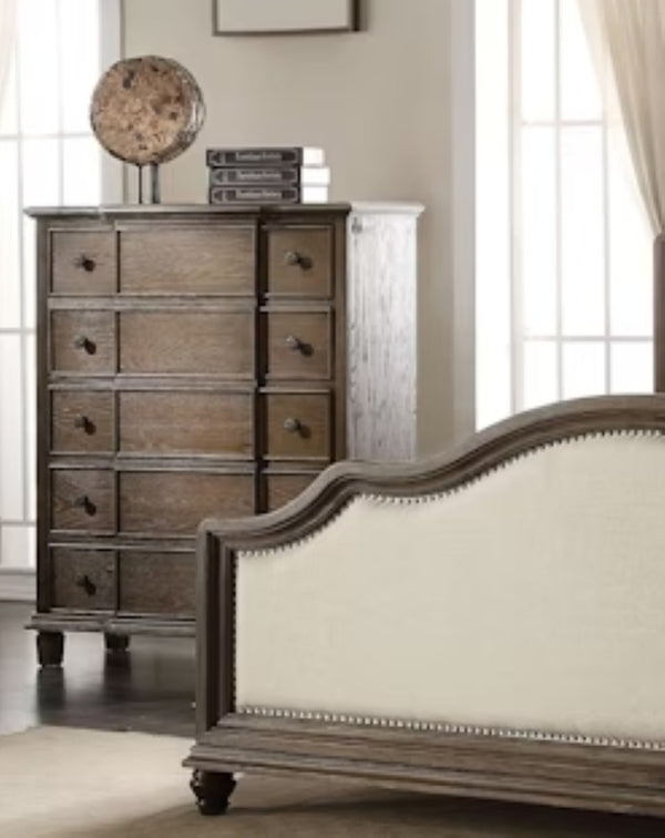 English Elm Baudouin Five Drawer Chest with Dovetail Joinery and Distressed Oak Finish for Bedroom B2726P261259