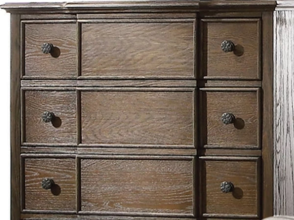 English Elm Baudouin Five Drawer Chest with Dovetail Joinery and Distressed Oak Finish for Bedroom B2726P261259