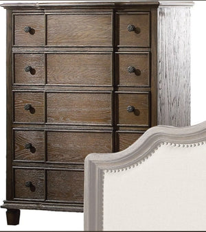 English Elm Baudouin Five Drawer Chest with Dovetail Joinery and Distressed Oak Finish for Bedroom B2726P261259