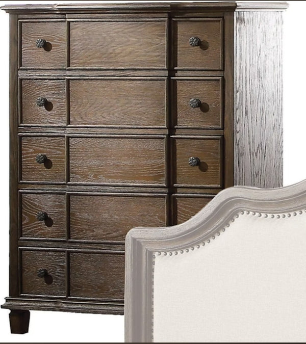 English Elm Baudouin Five Drawer Chest with Dovetail Joinery and Distressed Oak Finish for Bedroom B2726P261259