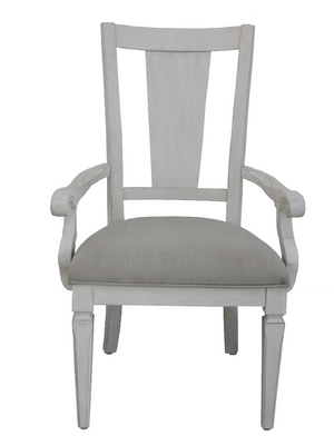 English Elm Katia Farmhouse Linen Armchair Set with Slatted Wood Back and Padded Seat B2726P268892