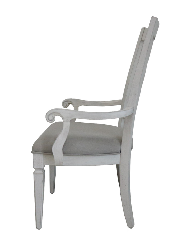English Elm Katia Farmhouse Linen Armchair Set with Slatted Wood Back and Padded Seat B2726P268892