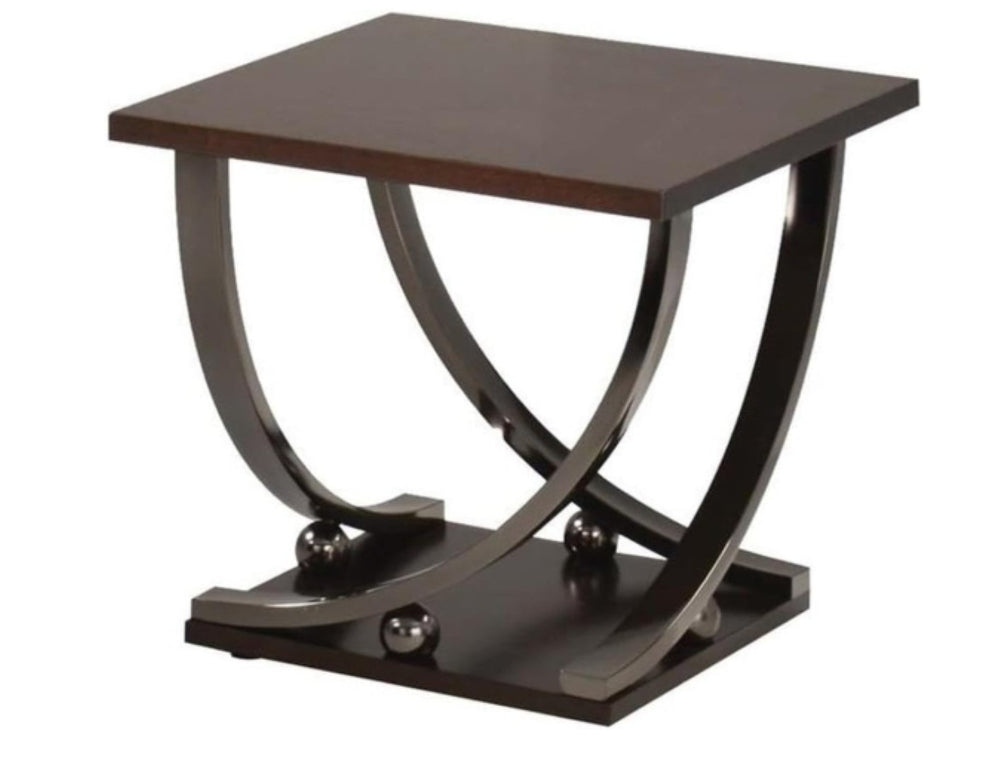 English Elm Isiah Square End Table Birch Veneer Top with Black Nickel Metal Stand and Open Shelf B2726P277910