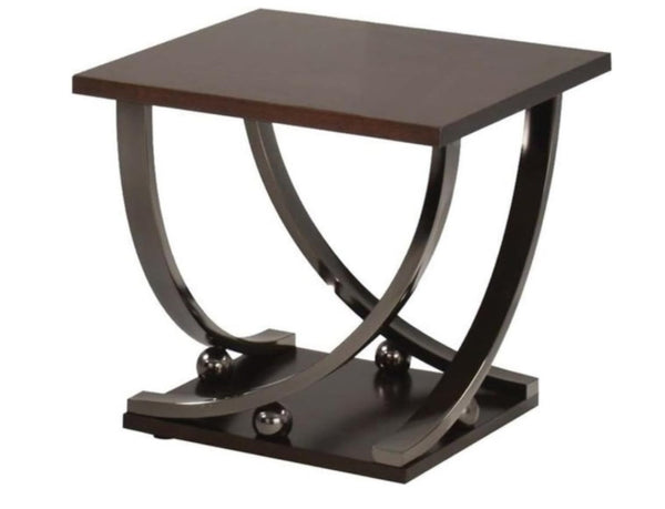 English Elm Isiah Square End Table Birch Veneer Top with Black Nickel Metal Stand and Open Shelf B2726P277910