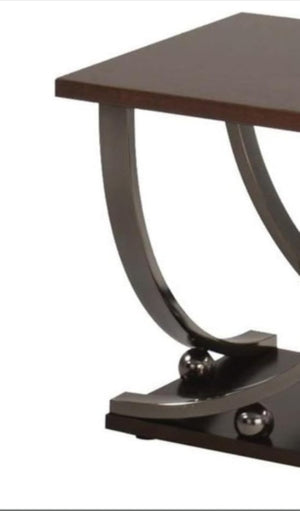 English Elm Isiah Square End Table Birch Veneer Top with Black Nickel Metal Stand and Open Shelf B2726P277910