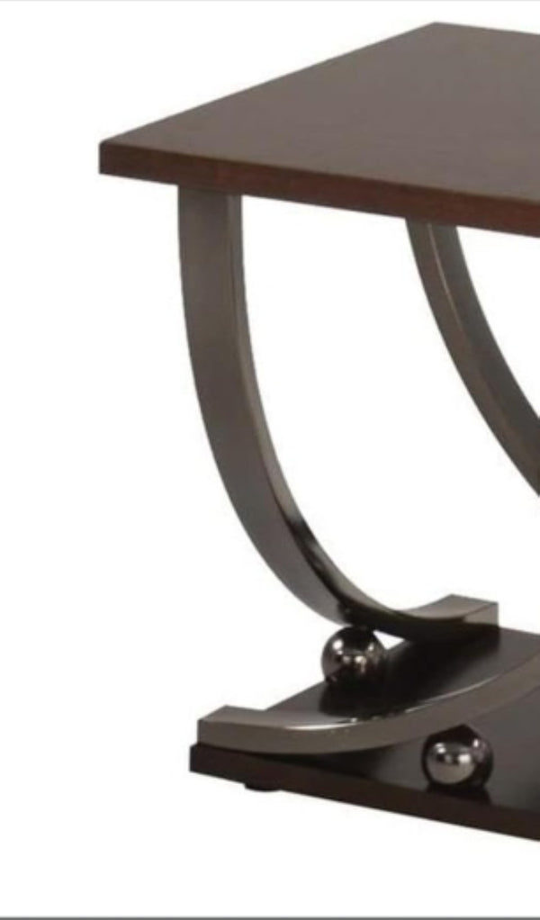 English Elm Isiah Square End Table Birch Veneer Top with Black Nickel Metal Stand and Open Shelf B2726P277910
