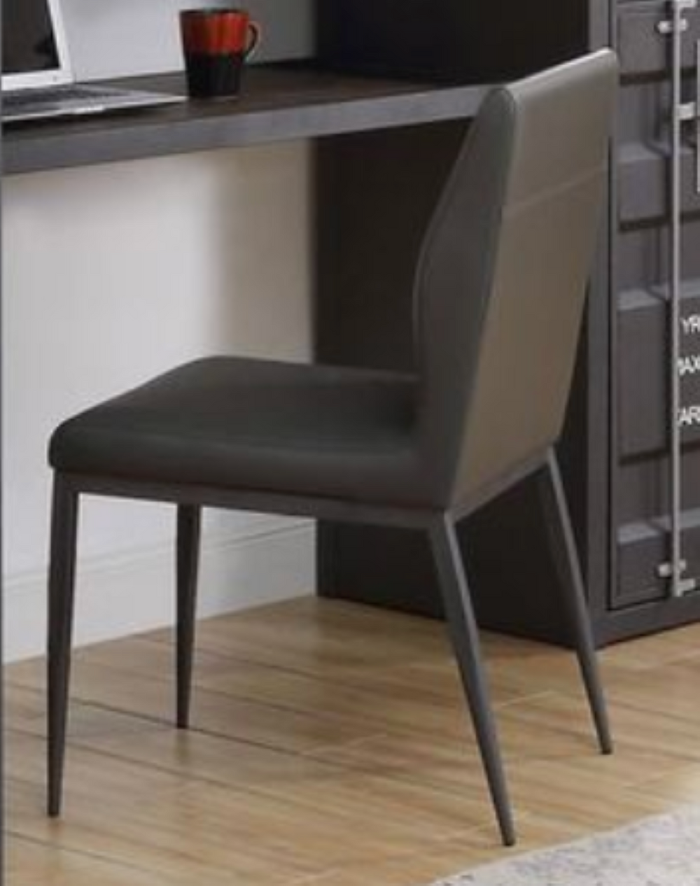 English Elm Cargo Industrial Accent Chair with Gunmetal Frame and Gray Pu Leather Upholstery B2726P278569