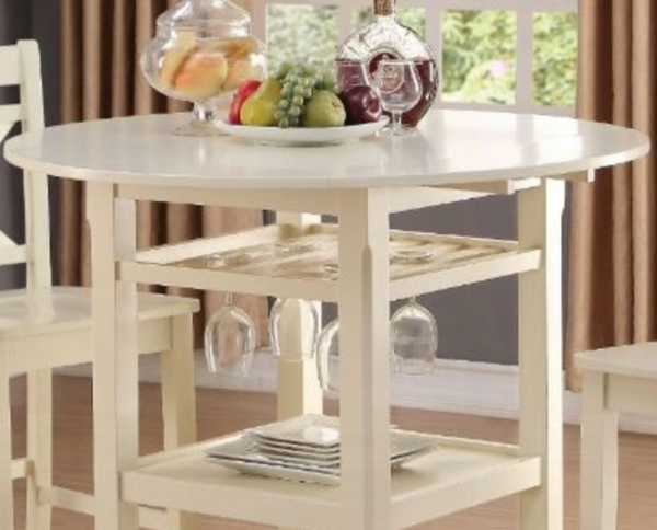 English Elm Tartys Drop Leaf Counter Height Dining Table with Stemware Rack for Kitchen Nooks Cream B2726P294423