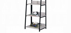 English Elm Wendral Leaning Ladder Bookshelf with Natural Wood Shelves and Matte Black Metal Frame B2726P296892