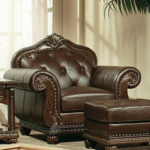 English Elm Anondale Button-tufted Leather Match Accent Chair with Cherry Wood Nail Head Trim B2726P411529