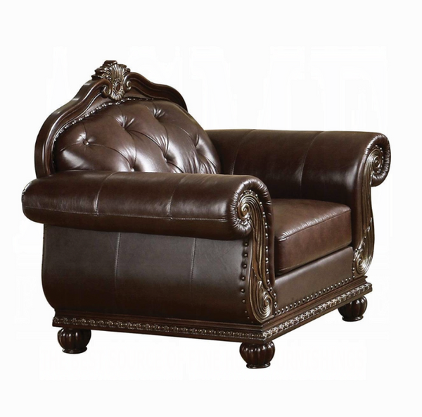 English Elm Anondale Button-tufted Leather Match Accent Chair with Cherry Wood Nail Head Trim B2726P411529