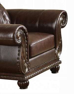 English Elm Anondale Button-tufted Leather Match Accent Chair with Cherry Wood Nail Head Trim B2726P411529