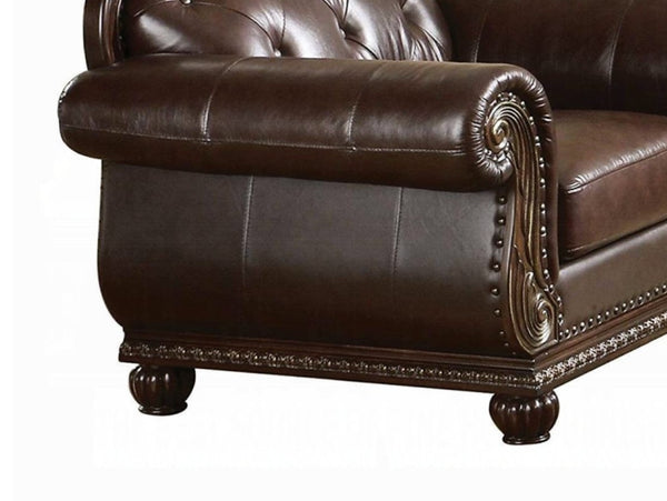 English Elm Anondale Button-tufted Leather Match Accent Chair with Cherry Wood Nail Head Trim B2726P411529